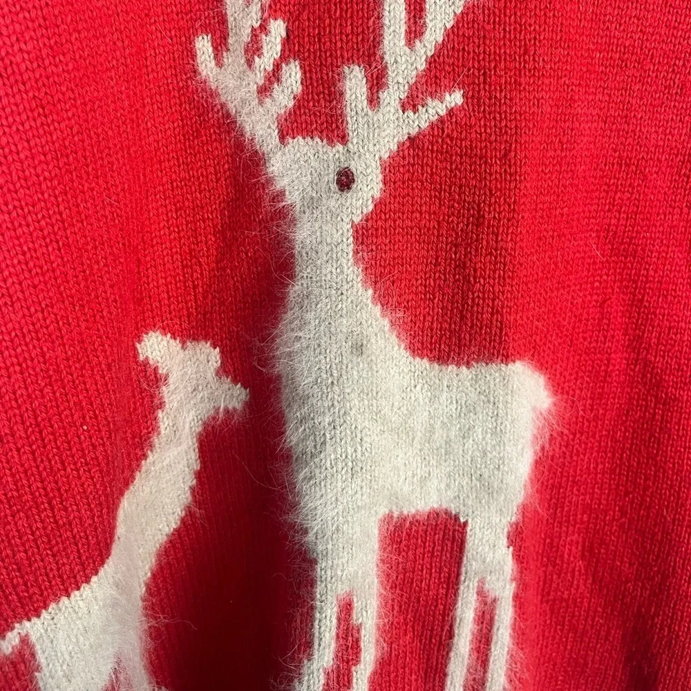 J. Jill Women’s Size Medium Red Holiday Christmas Reindeer wool Sweater XS Peti